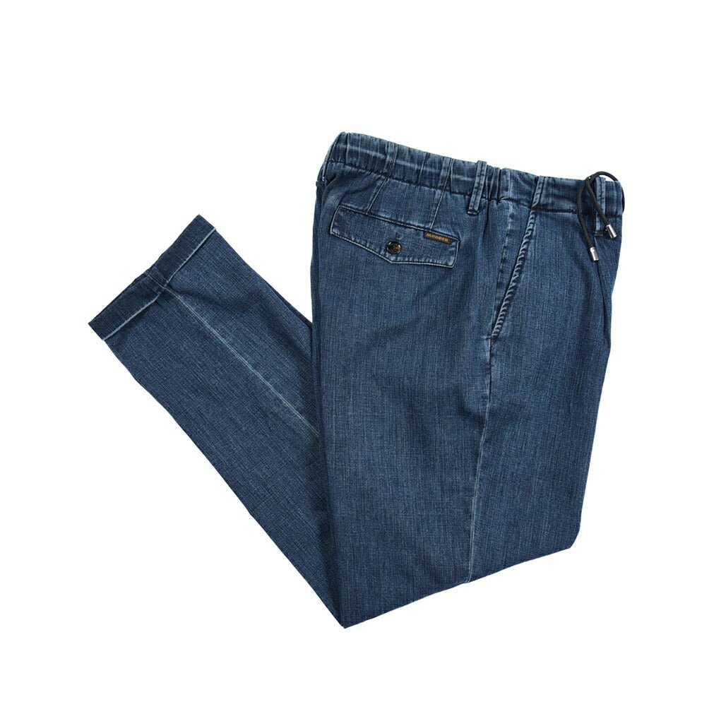 【P20倍】MOORER "WILTON - 32" ライトオンスデニム ドローコード付きワンタックパンツ デニスラ / 日本製生地｜437176-46｜GUARDAROBA MILANO OFFICIAL STORE