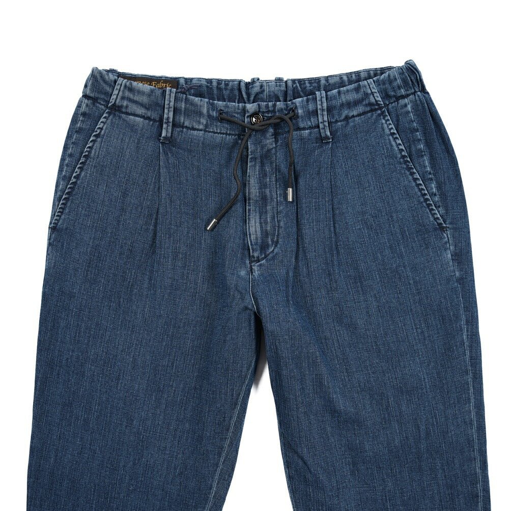 【P20倍】MOORER "WILTON - 32" ライトオンスデニム ドローコード付きワンタックパンツ デニスラ / 日本製生地｜437176-46｜GUARDAROBA MILANO OFFICIAL STORE