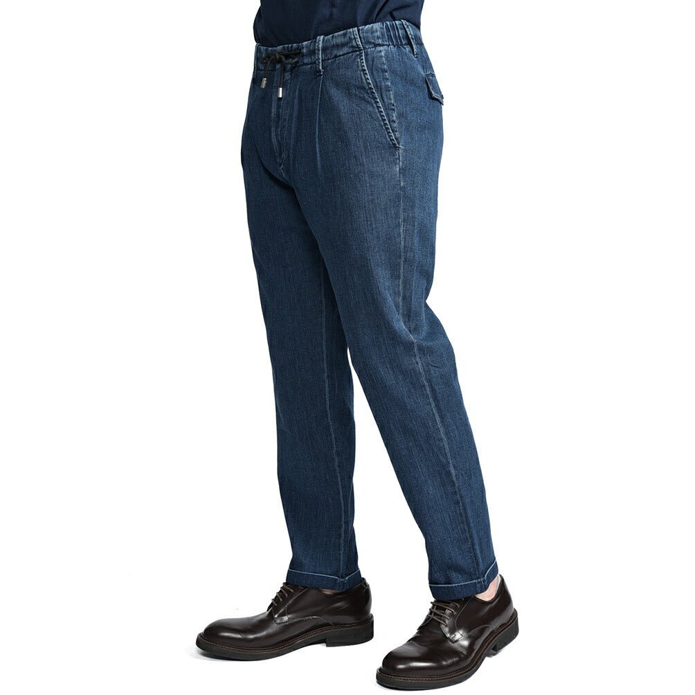 【P20倍】MOORER "WILTON - 32" ライトオンスデニム ドローコード付きワンタックパンツ デニスラ / 日本製生地｜437176-46｜GUARDAROBA MILANO OFFICIAL STORE