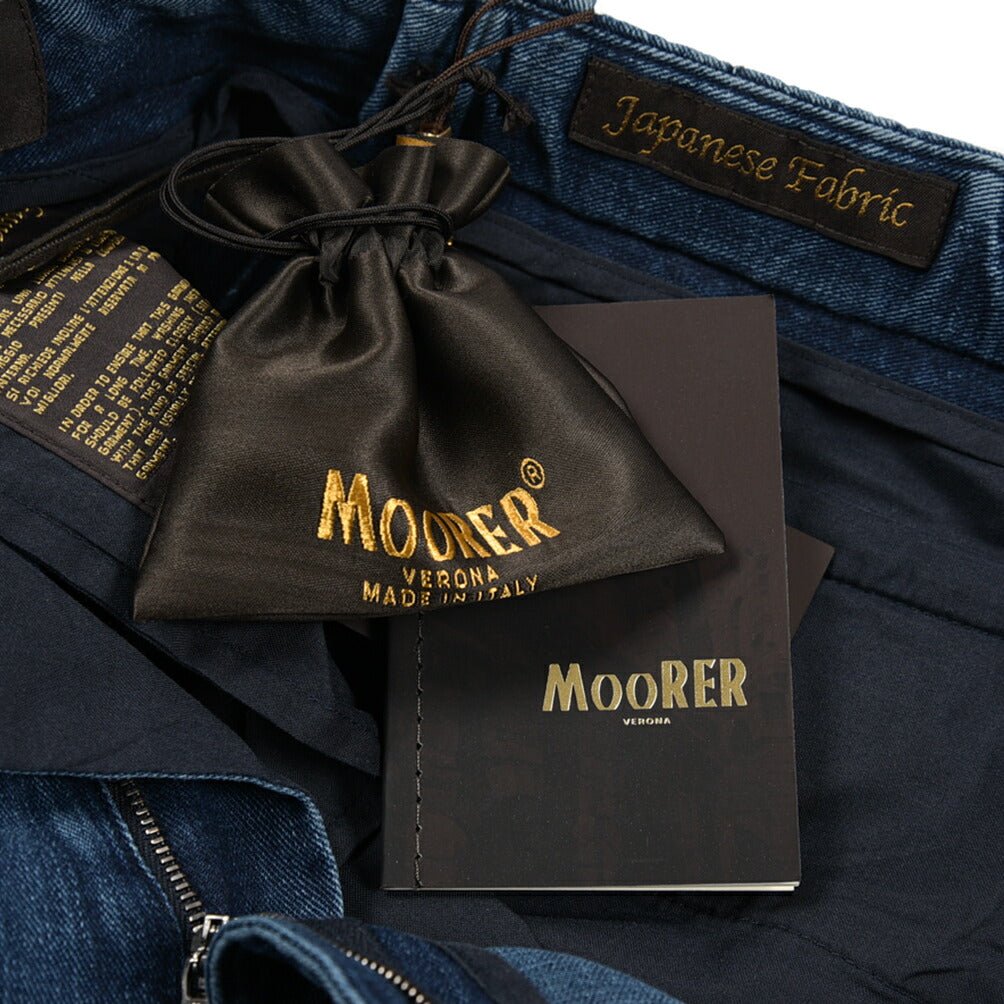 【P20倍】MOORER "WILTON - 32" ライトオンスデニム ドローコード付きワンタックパンツ デニスラ / 日本製生地｜437176-46｜GUARDAROBA MILANO OFFICIAL STORE