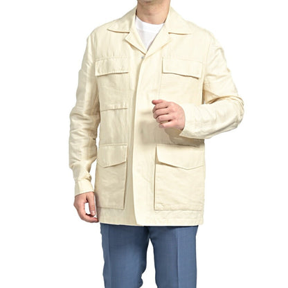 SALE｜PAOLONI コットンリネン オープンカラーサファリジャケット / MANIFATTURA｜418767｜GUARDAROBA MILANO OFFICIAL STORE