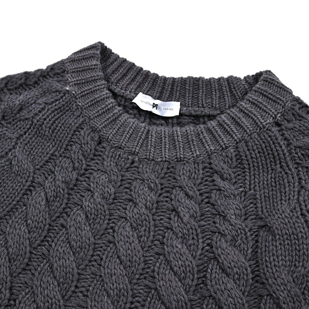 PT TORINO カシミヤ混ウール クルーネックケーブルニットセーター｜430526｜GUARDAROBA MILANO OFFICIAL STORE
