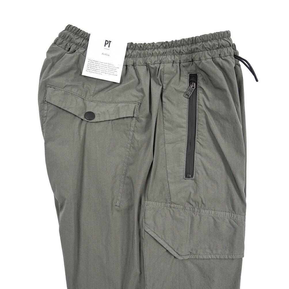 PT TORINO Active "THETA" ナイロン混コットン イージーカーゴパンツ / 裾ジップ カーキグリーン 46 | GUARDAROBA MILANO OFFICIAL STORE