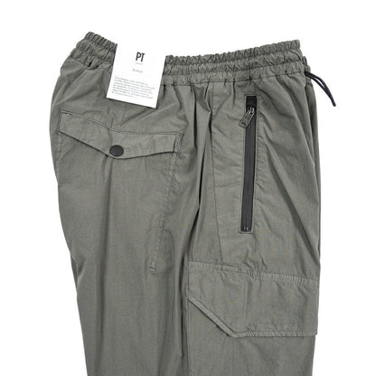 PT TORINO Active "THETA" ナイロン混コットン イージーカーゴパンツ / 裾ジップ カーキグリーン 46 | GUARDAROBA MILANO OFFICIAL STORE