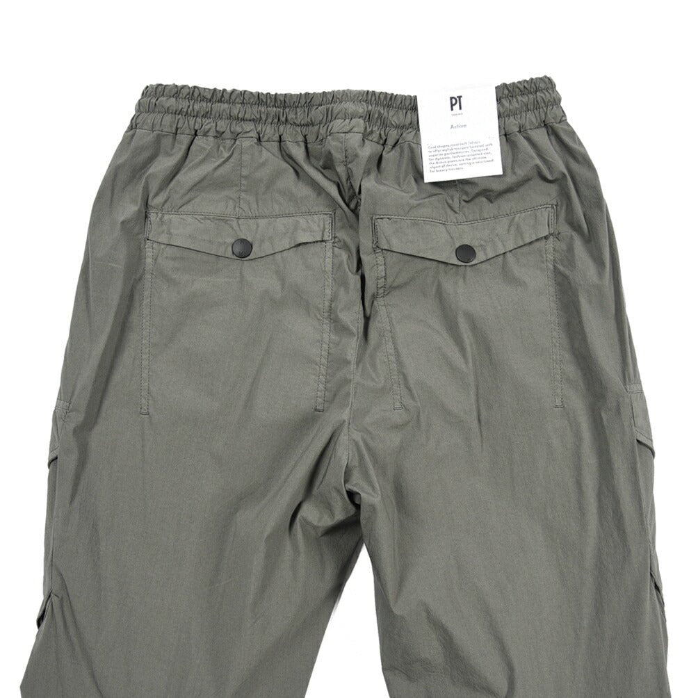 PT TORINO Active "THETA" ナイロン混コットン イージーカーゴパンツ / 裾ジップ カーキグリーン 46 | GUARDAROBA MILANO OFFICIAL STORE