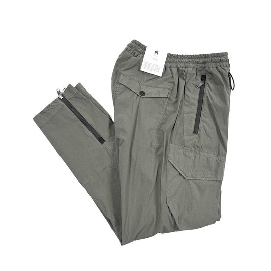 PT TORINO Active "THETA" ナイロン混コットン イージーカーゴパンツ / 裾ジップ カーキグリーン 46 | GUARDAROBA MILANO OFFICIAL STORE