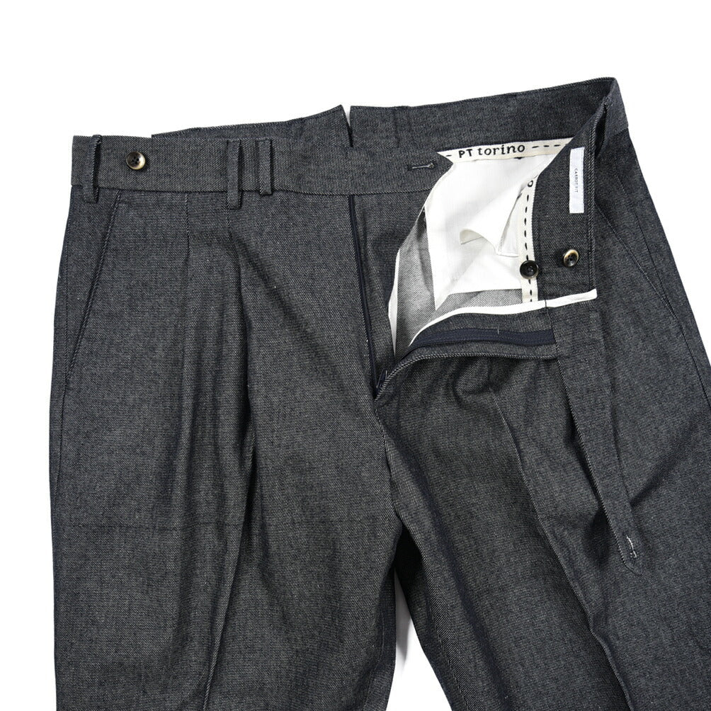 PT TORINO "CARROT FIT" コットン100%デニム ツータックパンツ / デニスラ ネイビー 50 | GUARDAROBA MILANO OFFICIAL STORE