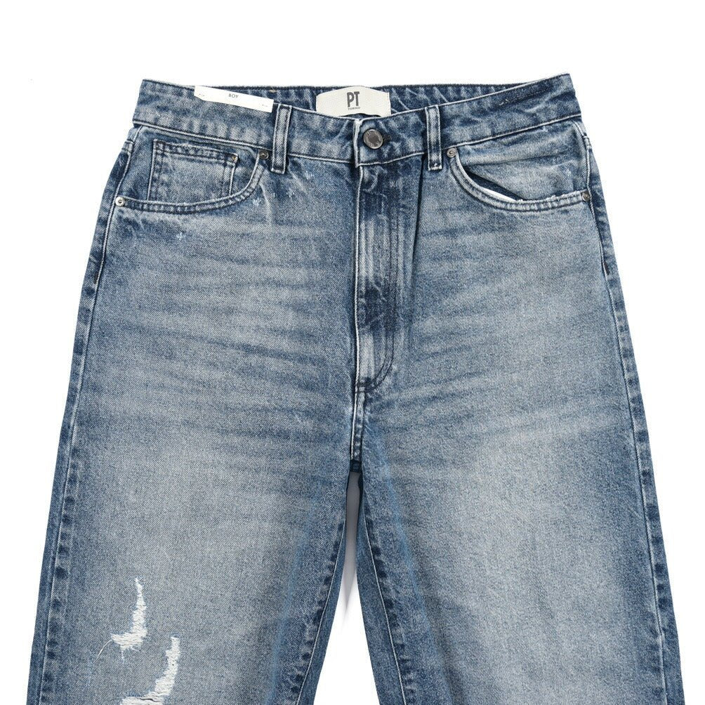 PT TORINO DENIM / "BOY FIT" コットン100%デニム バギーワイドジーンズ / クラッシュ加工 / レディース ブルー 27 | GUARDAROBA MILANO OFFICIAL STORE