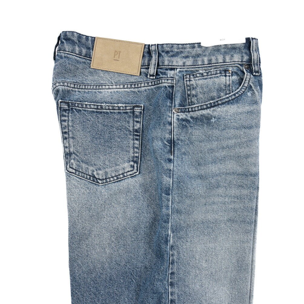 PT TORINO DENIM / "BOY FIT" コットン100%デニム バギーワイドジーンズ / クラッシュ加工 / レディース ブルー 27 | GUARDAROBA MILANO OFFICIAL STORE