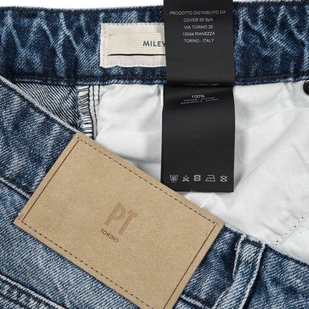 PT TORINO DENIM / "BOY FIT" コットン100%デニム バギーワイドジーンズ / クラッシュ加工 / レディース ブルー 27 | GUARDAROBA MILANO OFFICIAL STORE