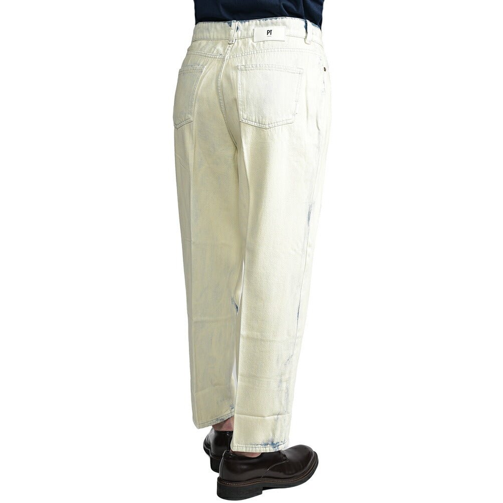 PT TORINO DENIM / "GIO" コットン100%デニム ワイドストレートジーンズ / ペイント加工 オフホワイト 26 | GUARDAROBA MILANO OFFICIAL STORE