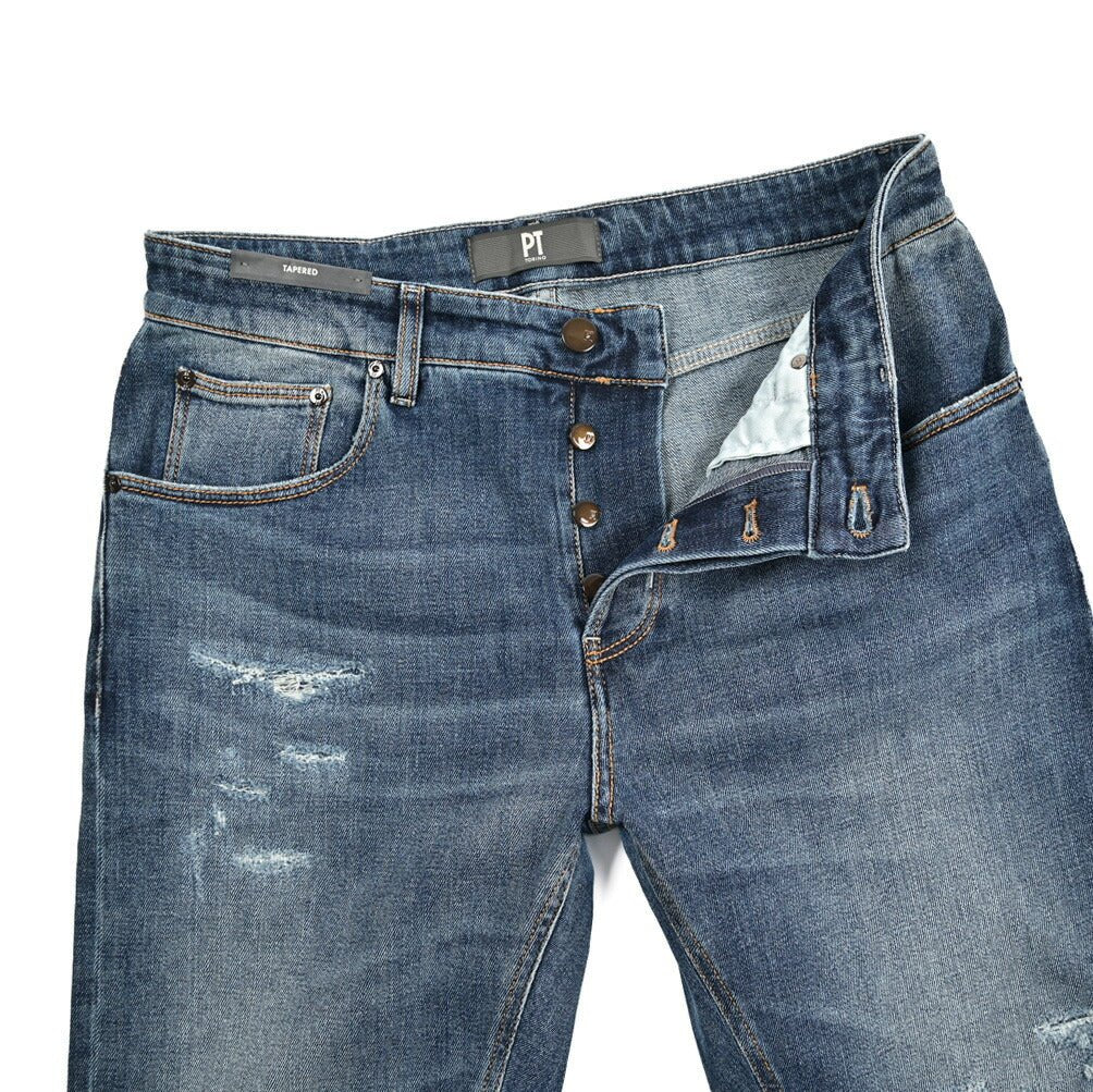 PT TORINO DENIM "REGGAE" ストレッチデニム テーパードジーンズ / ダメージ加工｜437246-32｜GUARDAROBA MILANO OFFICIAL STORE