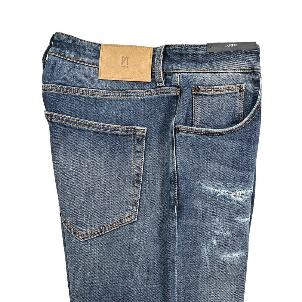 PT TORINO DENIM "REGGAE" ストレッチデニム テーパードジーンズ / ダメージ加工｜437246-32｜GUARDAROBA MILANO OFFICIAL STORE