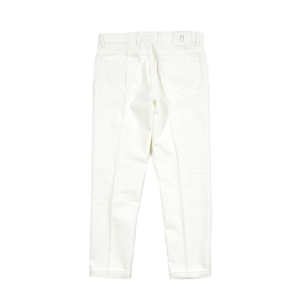 PT TORINO DENIM “REGGAE” ストレッチデニム テーパードジーンズ / ダメージ加工 ホワイト 32 | GUARDAROBA MILANO OFFICIAL STORE