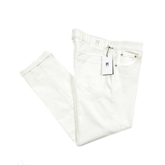 PT TORINO DENIM “REGGAE” ストレッチデニム テーパードジーンズ / ダメージ加工 ホワイト 32 | GUARDAROBA MILANO OFFICIAL STORE