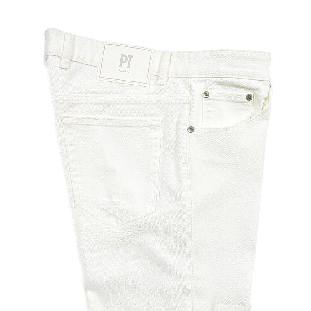 PT TORINO DENIM “REGGAE” ストレッチデニム テーパードジーンズ / ダメージ加工 ホワイト 32 | GUARDAROBA MILANO OFFICIAL STORE