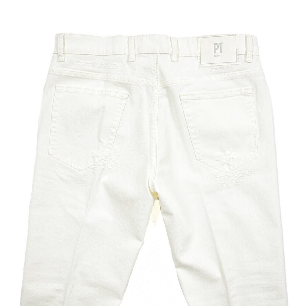 PT TORINO DENIM “REGGAE” ストレッチデニム テーパードジーンズ / ダメージ加工 ホワイト 32 | GUARDAROBA MILANO OFFICIAL STORE