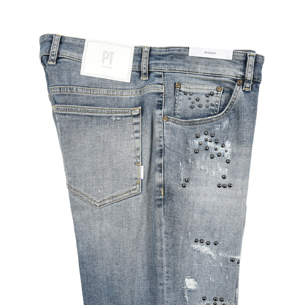 PT TORINO DENIM / "REGGAE" ストレッチデニム テーパードジーンズ / ダメージ加工 ブルー 32 | GUARDAROBA MILANO OFFICIAL STORE