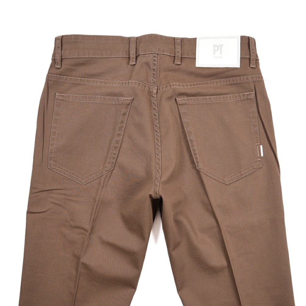 PT TORINO DENIM "REGGAE" リヨセル混コットン ストレッチテーパードパンツ ブラウン 30 | GUARDAROBA MILANO OFFICIAL STORE