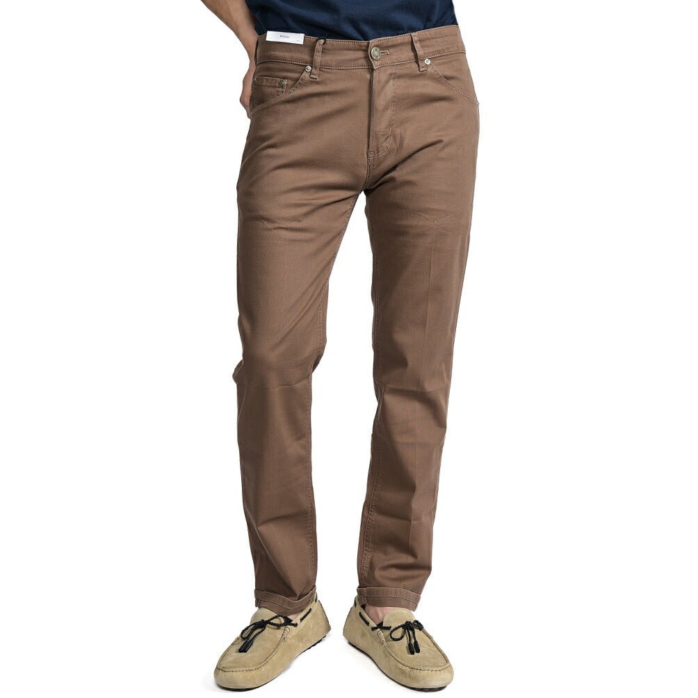 PT TORINO DENIM "REGGAE" リヨセル混コットン ストレッチテーパードパンツ ブラウン 30 | GUARDAROBA MILANO OFFICIAL STORE
