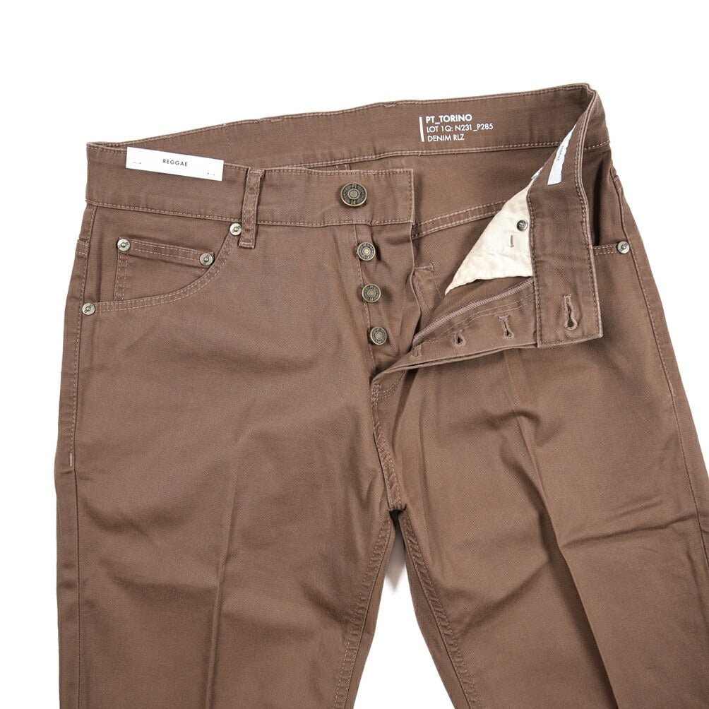 PT TORINO DENIM "REGGAE" リヨセル混コットン ストレッチテーパードパンツ ブラウン 30 | GUARDAROBA MILANO OFFICIAL STORE