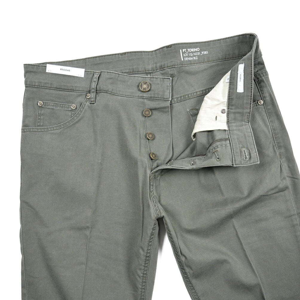 PT TORINO DENIM "REGGAE" リヨセル混コットンチノ ストレッチテーパードパンツ カーキグリーン 36 | GUARDAROBA MILANO OFFICIAL STORE