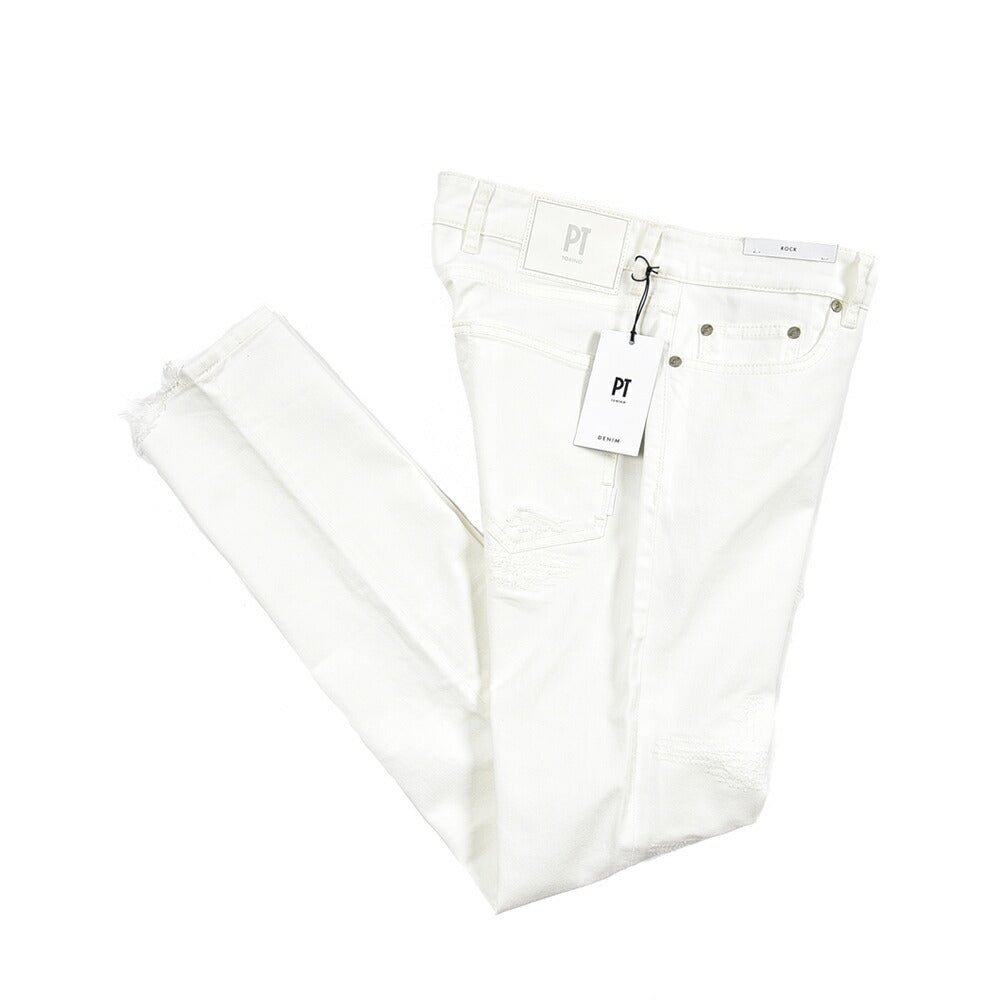 PT TORINO DENIM “ROCK” ストレッチデニム スキニージーンズ / ダメージ加工 ホワイト 30 | GUARDAROBA MILANO OFFICIAL STORE