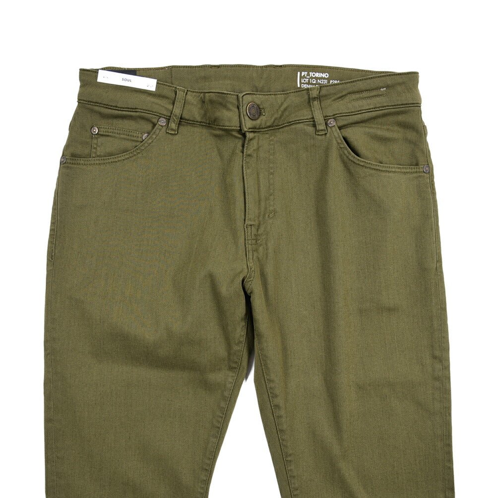 PT TORINO DENIM “SOUL” リヨセル混コットン ストレッチカラーパンツ カーキグリーン 34 | GUARDAROBA MILANO OFFICIAL STORE
