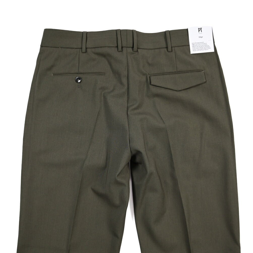 PT TORINO Edge “MICHAEL” ストレッチウール ノータックワイドスラックス カーキグリーン 48 | GUARDAROBA MILANO OFFICIAL STORE