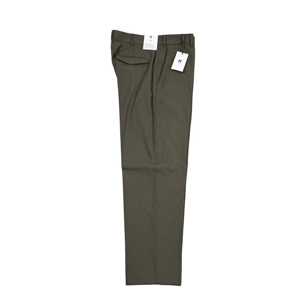 PT TORINO Edge “MICHAEL” ストレッチウール ノータックワイドスラックス カーキグリーン 48 | GUARDAROBA MILANO OFFICIAL STORE