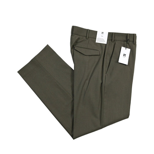 PT TORINO Edge “MICHAEL” ストレッチウール ノータックワイドスラックス カーキグリーン 48 | GUARDAROBA MILANO OFFICIAL STORE