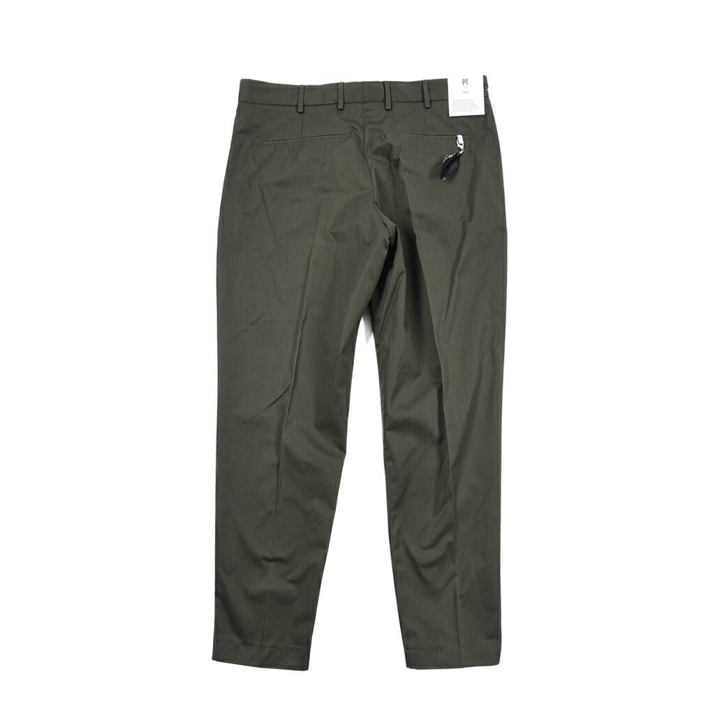 PT TORINO Edge "REBEL FIT" コットン100% ノータックテーパードパンツ / DELUXE COTTON カーキグリーン 48 | GUARDAROBA MILANO OFFICIAL STORE