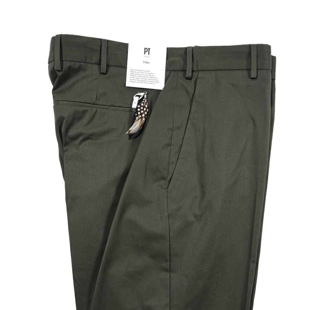 PT TORINO Edge "REBEL FIT" コットン100% ノータックテーパードパンツ / DELUXE COTTON カーキグリーン 48 | GUARDAROBA MILANO OFFICIAL STORE