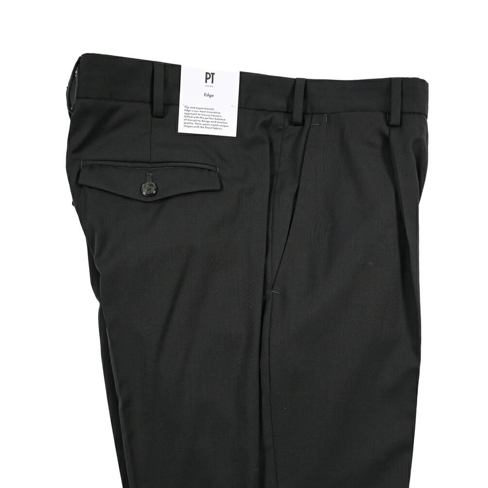 PT TORINO Edge “REBEL FIT” ストレッチウール ワンタックスラックス ブラック 52 | GUARDAROBA MILANO OFFICIAL STORE