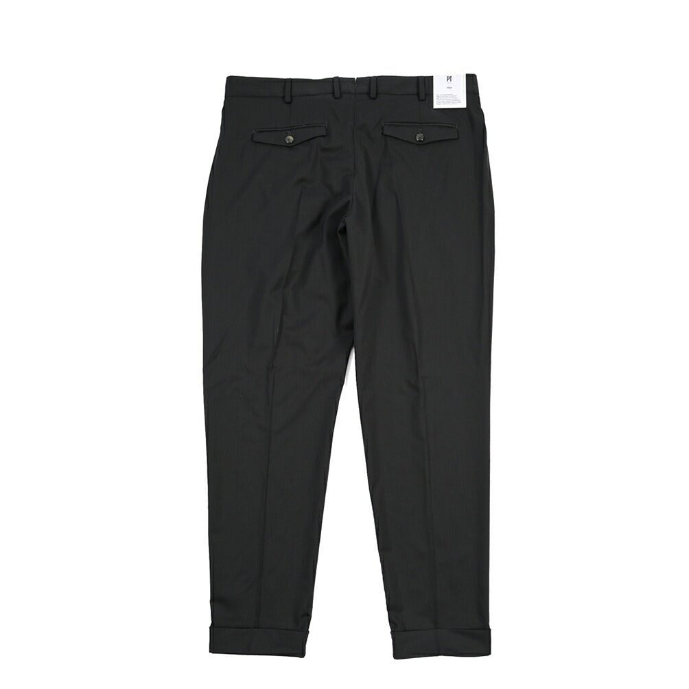 PT TORINO Edge “REBEL FIT” ストレッチウール ワンタックスラックス ブラック 52 | GUARDAROBA MILANO OFFICIAL STORE