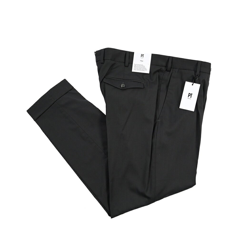 PT TORINO Edge “REBEL FIT” ストレッチウール ワンタックスラックス ブラック 52 | GUARDAROBA MILANO OFFICIAL STORE