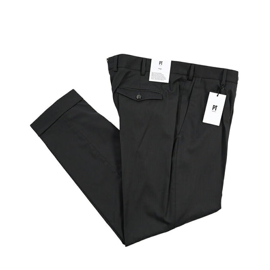 PT TORINO Edge “REBEL FIT” ストレッチウール ワンタックスラックス ブラック 52 | GUARDAROBA MILANO OFFICIAL STORE