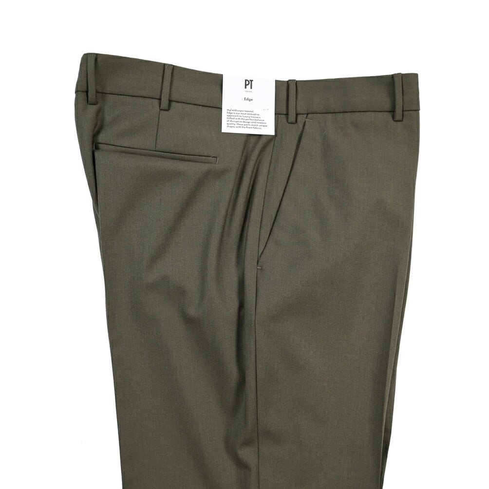 PT TORINO Edge “REBEL FIT” ストレッチウール ノータックスラックス カーキグリーン 54 | GUARDAROBA MILANO OFFICIAL STORE