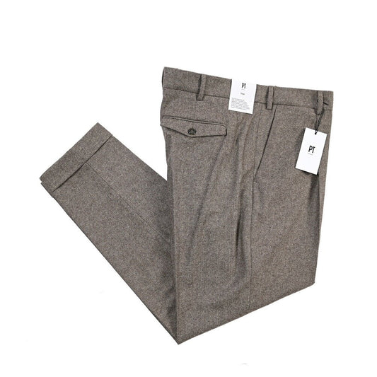 PT TORINO Edge “REBEL FIT” カシミヤ混ウール ワンタックヘリンボーンスラックス ブラウン 50 | GUARDAROBA MILANO OFFICIAL STORE