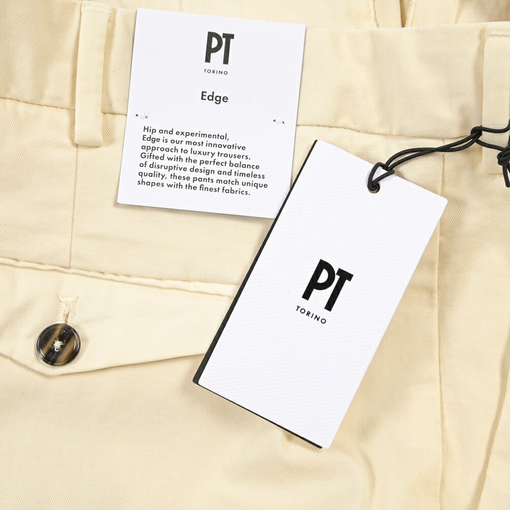 PT TORINO Edge “REBEL FIT” ストレッチコットン ワンタックチノパンツ オフホワイト 54 | GUARDAROBA MILANO OFFICIAL STORE