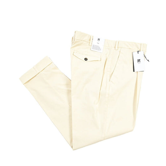 PT TORINO Edge “REBEL FIT” ストレッチコットン ワンタックパンツ オフホワイト 54 | GUARDAROBA MILANO OFFICIAL STORE