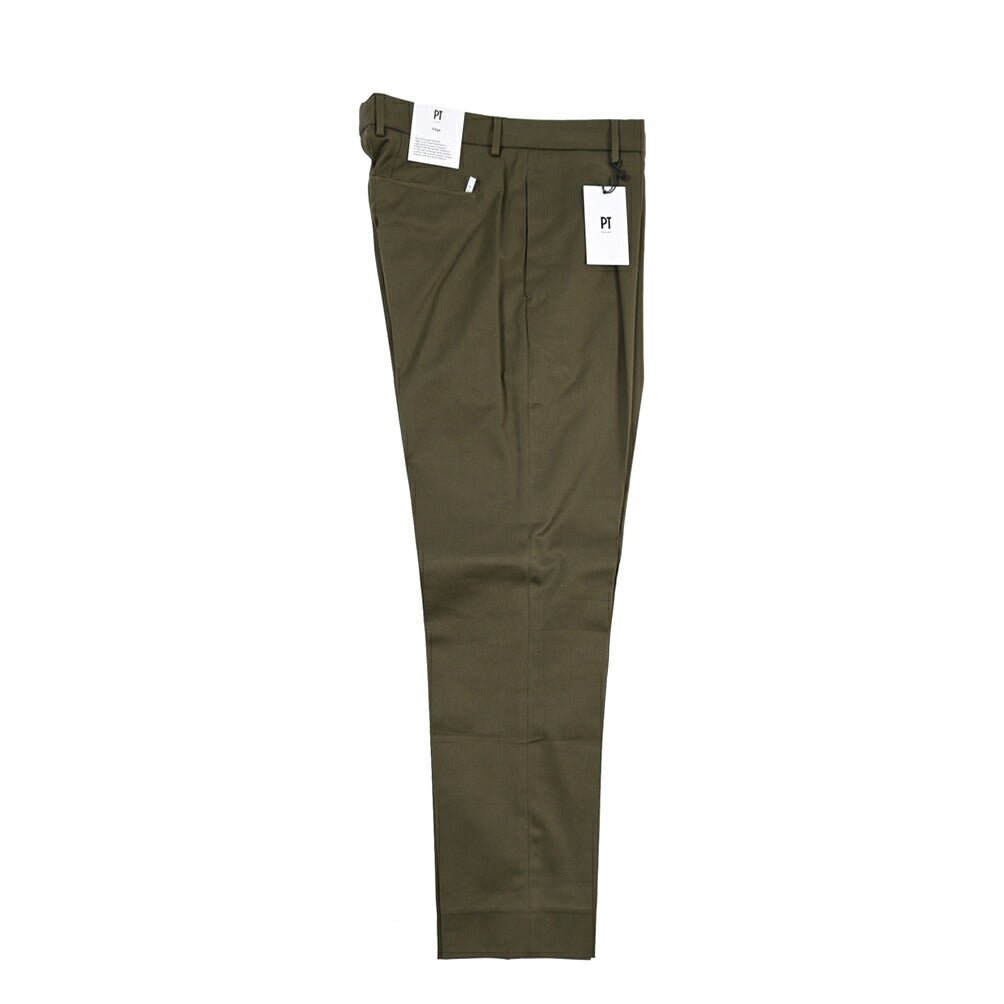 PT TORINO Edge “UNDICI” ストレッチコットン ワンタックパンツ カーキグリーン 44 | GUARDAROBA MILANO OFFICIAL STORE