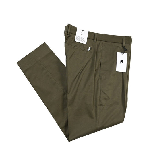 PT TORINO Edge “UNDICI” ストレッチコットン ワンタックパンツ カーキグリーン 44 | GUARDAROBA MILANO OFFICIAL STORE