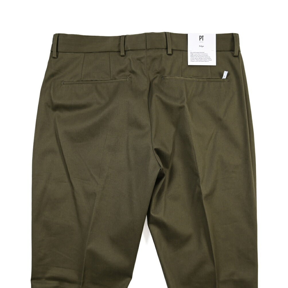 PT TORINO Edge “UNDICI” ストレッチコットン ワンタックパンツ カーキグリーン 44 | GUARDAROBA MILANO OFFICIAL STORE