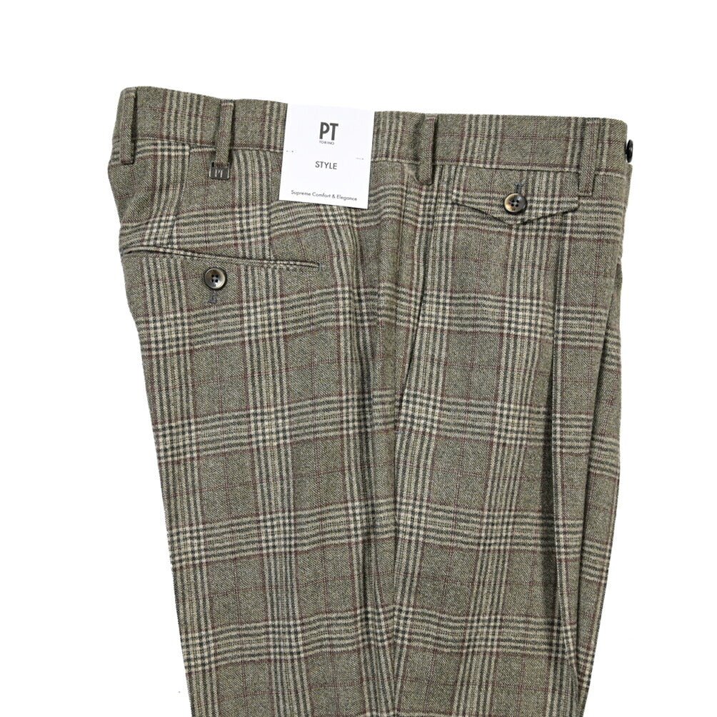 PT TORINO “GENTLEMAN FIT” SUPER 100's ヴァージンウール100% ワンタックスラックス グリーン 48 | GUARDAROBA MILANO OFFICIAL STORE