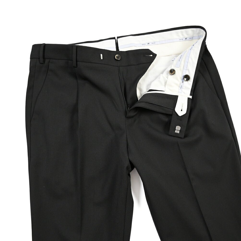 PT TORINO “MASTER FIT” 高機能ストレッチウール ワンタックスラックス / TECHNO WASHABLE WOOL ブラック 48 | GUARDAROBA MILANO OFFICIAL STORE