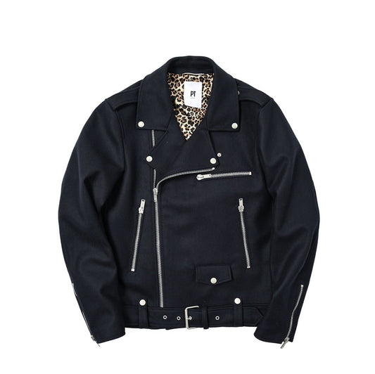 SALE｜PT TORINO ウールメルトン ダブルライダースブルゾン(レオパード柄裏地) / PT01｜397449 - A - 46｜GUARDAROBA MILANO OFFICIAL STORE