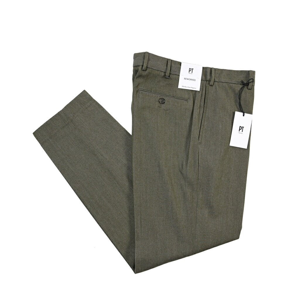PT TORINO ReWorked “MADS CARROT FIT” コットン混ウール ノータックパンツ カーキグリーン 50 | GUARDAROBA MILANO OFFICIAL STORE