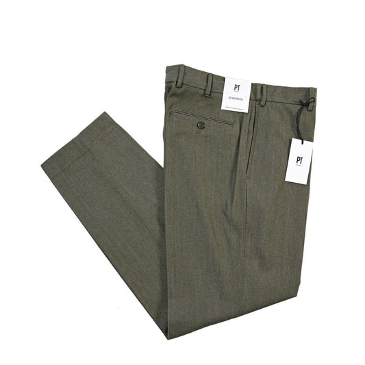PT TORINO ReWorked “MADS CARROT FIT” コットン混ウール ノータックパンツ カーキグリーン 50 | GUARDAROBA MILANO OFFICIAL STORE