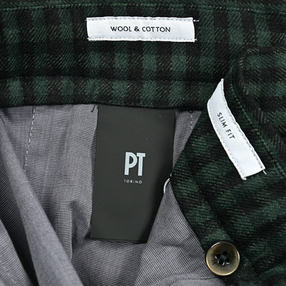 PT TORINO "SLIM FIT" ウールコットン ドローコードノータックスラックス｜414978-46｜GUARDAROBA MILANO OFFICIAL STORE